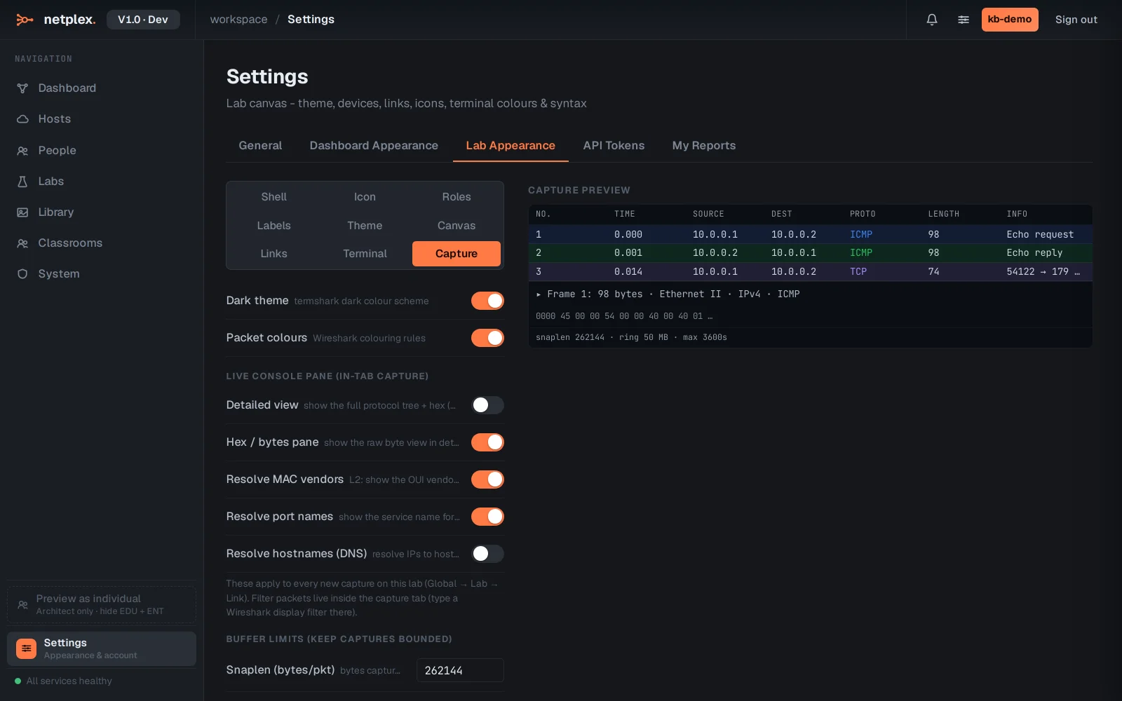 Step 1: Packet capture defaults