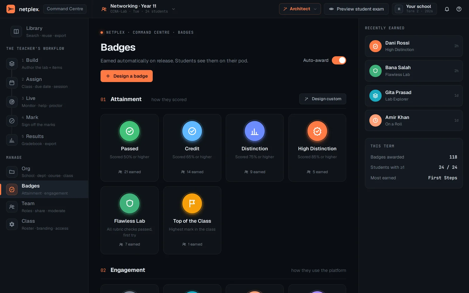 Step 1: Command Centre: Badges and Class settings