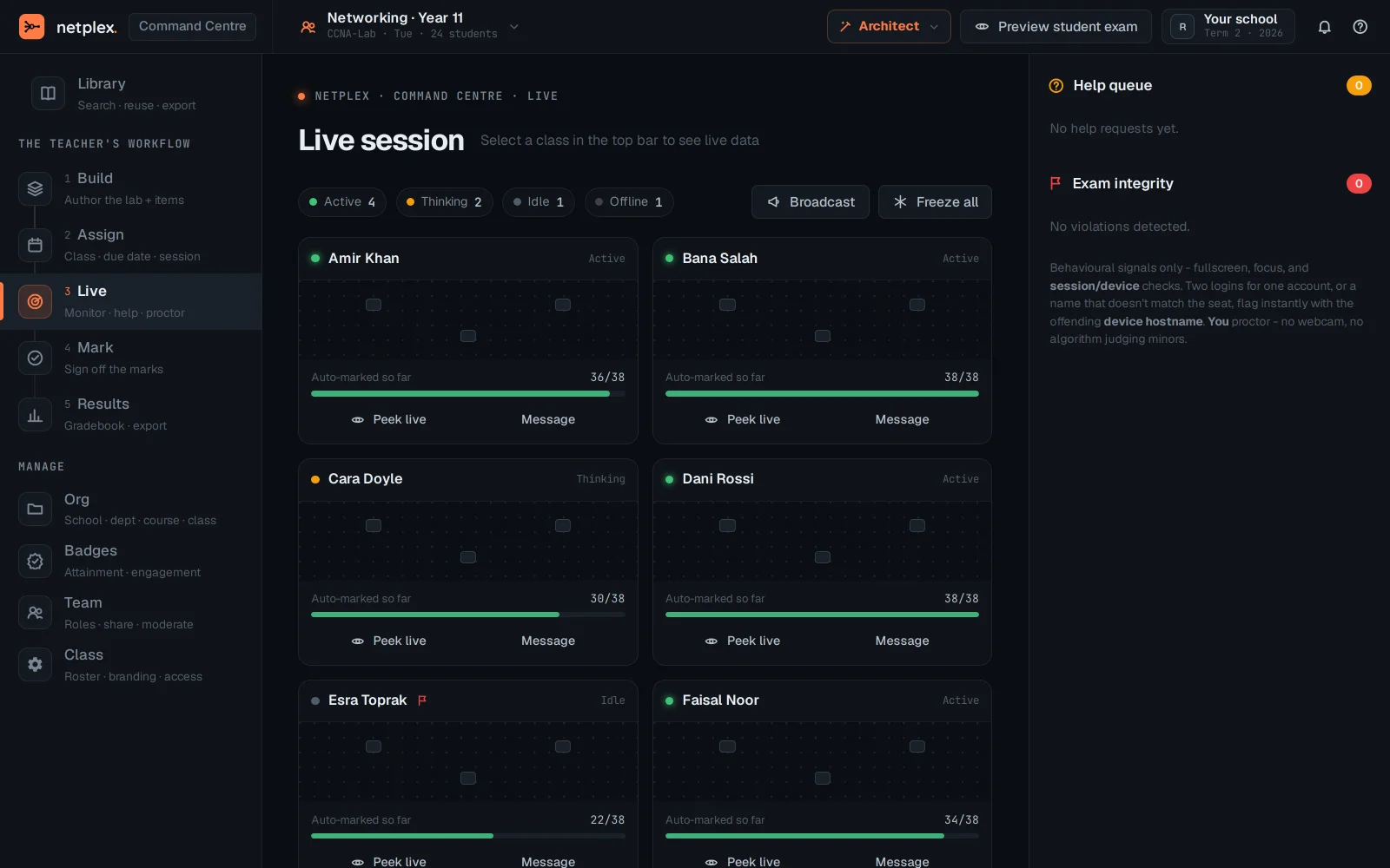Step 2: The Command Centre: a full-screen console for running a class