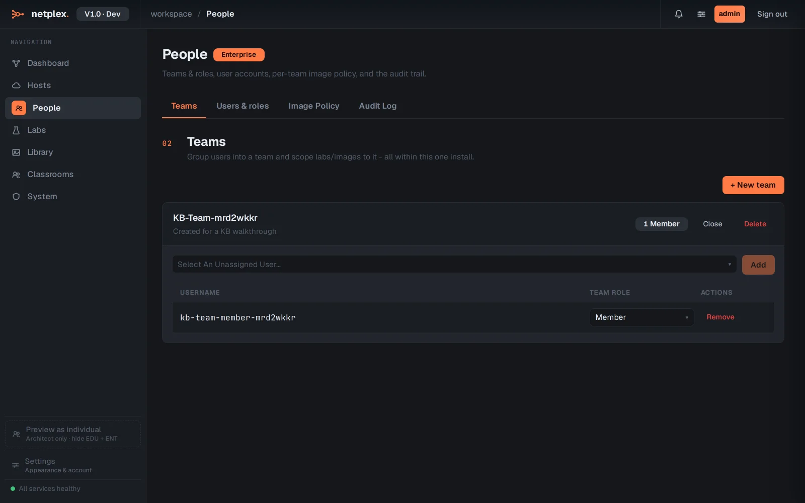 Step 2: Create a team and add a member