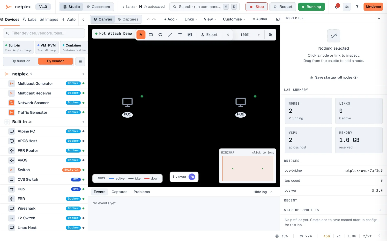 Step 1: Add a link while the lab is running (hot-attach)