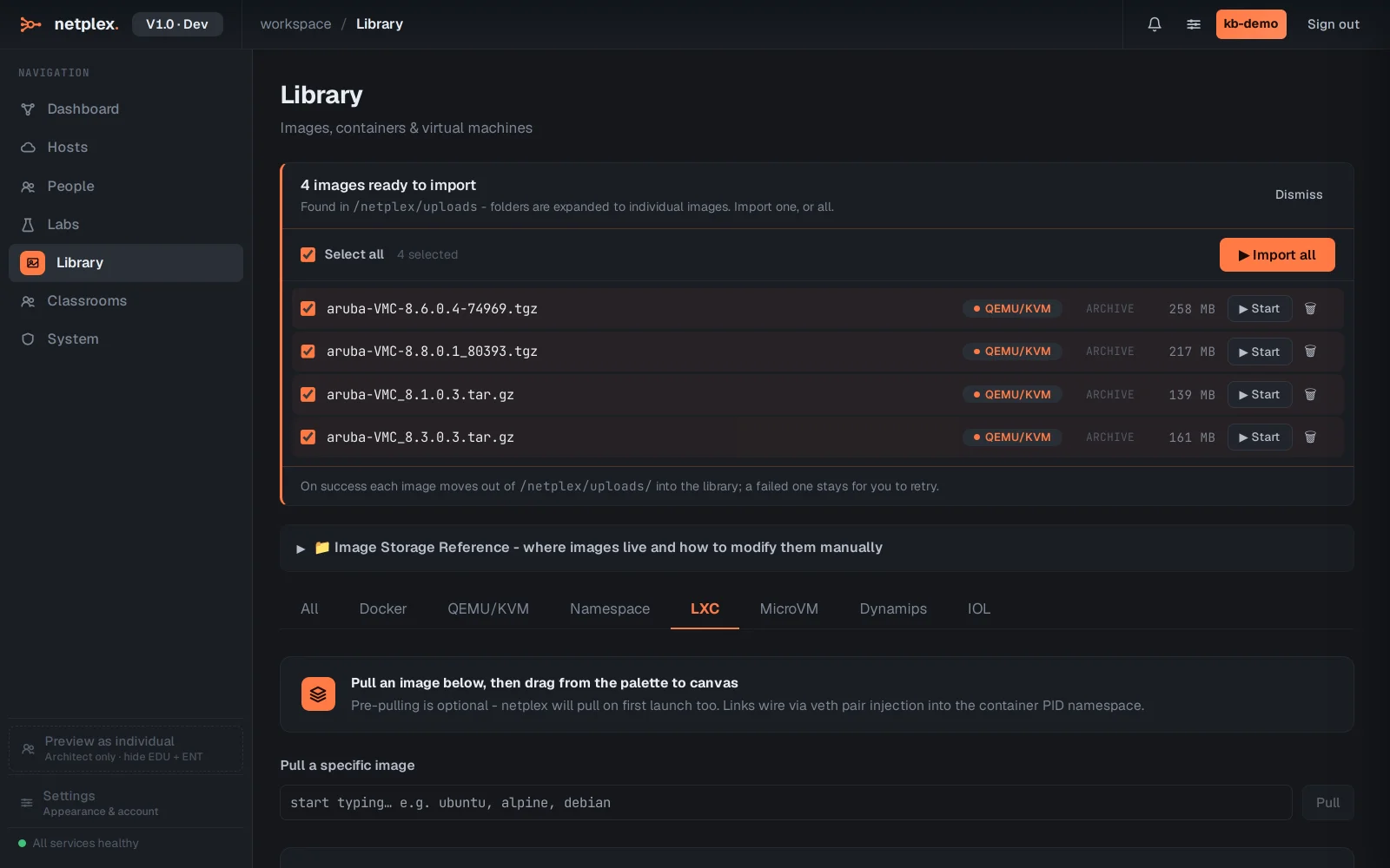 Step 1: LXC nodes: full-system Linux containers