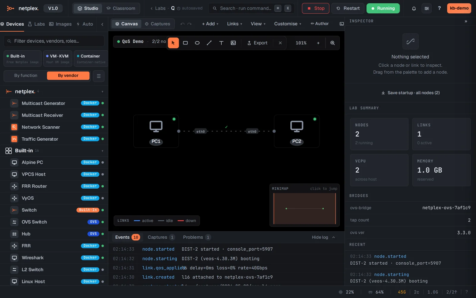 Step 1: Shape a link: delay, loss and bandwidth (QoS)